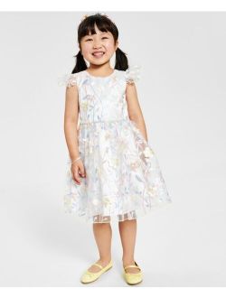 Rare Editions Little and Toddler Girls Floral Embroidered Mesh Flutter Sleeves Dress
