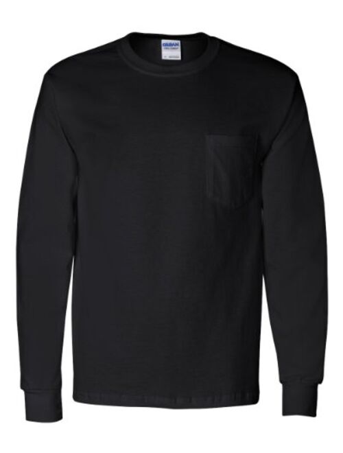 Gildan Ultra Cotton Long Sleeve T-Shirt with a Pocket, Black