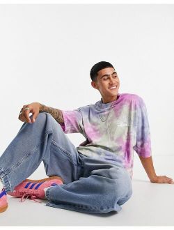 oversized t-shirt in pink & green tie dye with chest print