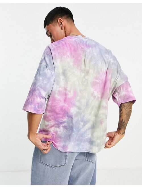 ASOS DESIGN oversized t-shirt in pink & green tie dye with chest print