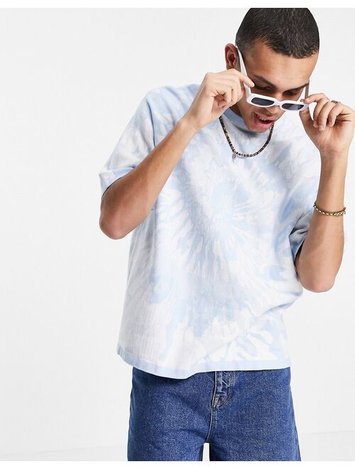 ASOS DESIGN knitted tie dye effect t-shirt in blue and white