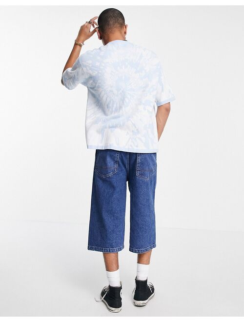 ASOS DESIGN knitted tie dye effect t-shirt in blue and white