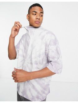oversized half zip t-shirt in gray tie dye
