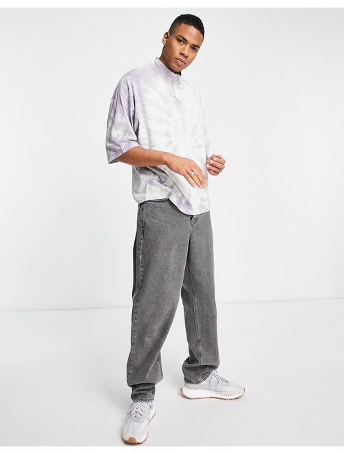 ASOS DESIGN oversized half zip t-shirt in gray tie dye