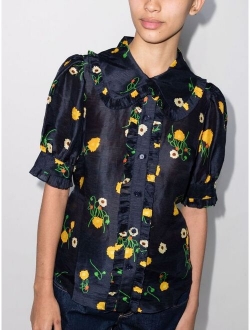 Lee Mathews floral-print ruffled puff-sleeve blouse