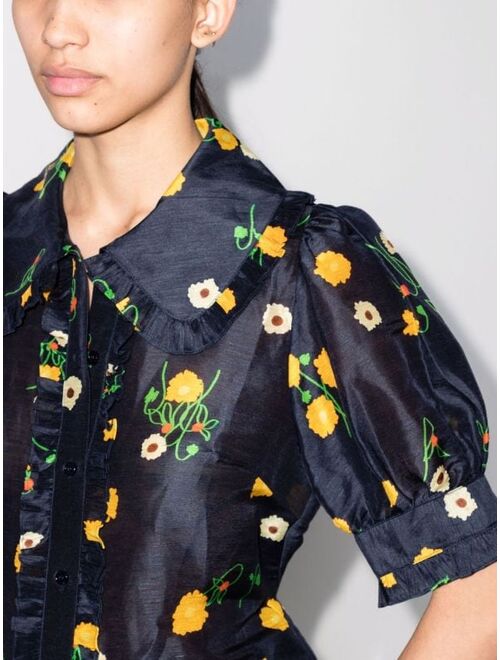 Lee Mathews floral-print ruffled puff-sleeve blouse
