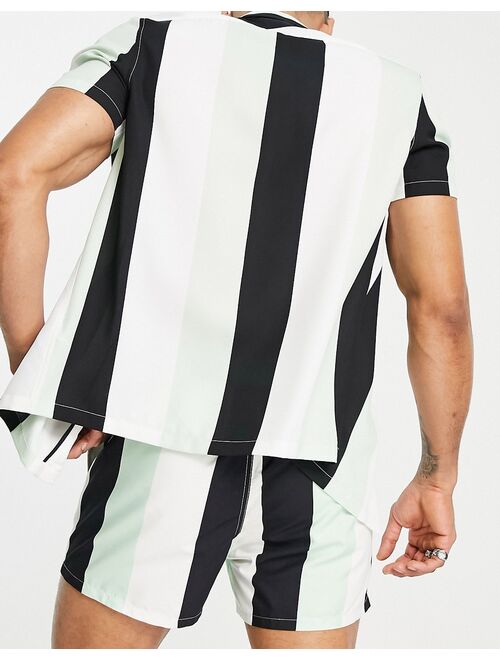ASOS DESIGN essential camp collar retro stripe shirt - part of a set