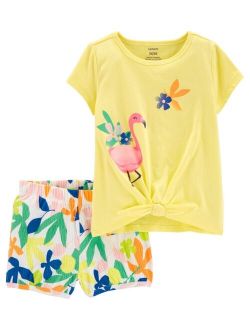 Toddler Girls 2-Piece Flamingo T-shirt and Shorts Set