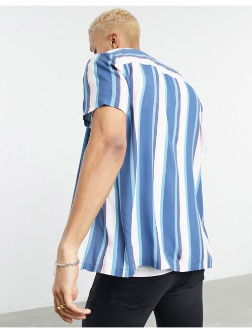 ASOS DESIGN regular camp collar retro stripe shirt in pastel colors