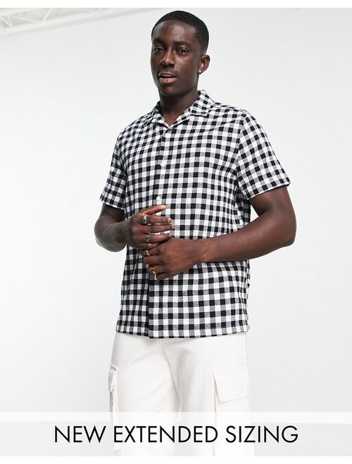 ASOS DESIGN relaxed camp collar gingham plaid shirt in black & white