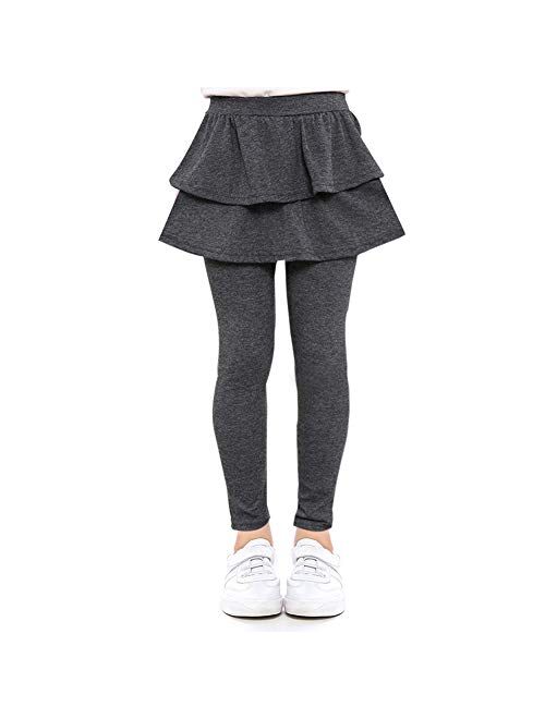 Looching Toddler Little Girls Footless Leggings with Ruffle Tutu Skirt Stretchy Cotton Pants 3-8 Years Old Kids