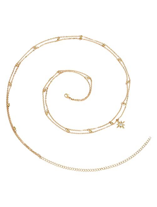 Bohend Layered Bead Belly Chain Gold Star Waist Chains Rhinestone Body Chain Jewelry Accessories for Women and Girls