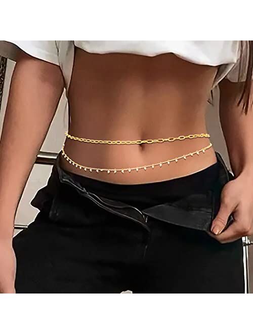 Woeoe Pearl Waist Chains Gold Layered Belly Body Chain Beach Summer Body Jewelry Accessiores for Women and Girls