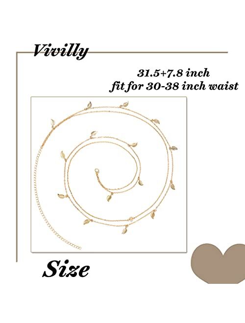 Vivilly Heart Belly Chain Gold Layered Waist Chain Beach Body Jewelry Accessories for Women and Girls (1. Bead and leaf)