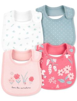 Baby Girls 4-Pack Floral Teething Bibs