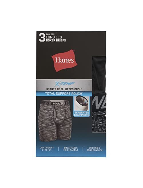 Hanes Total Support Pouch Men's Long Leg Boxer Briefs Pack, Anti-Chafing, Moisture-Wicking Underwear with Cooling (Trunks Available)
