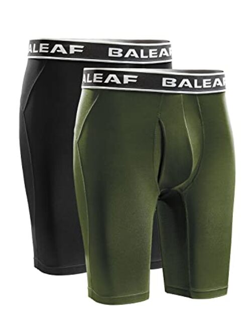 BALEAF Men's Performance Boxer Briefs 9" Athletic Underwear Long Leg Cool Dry with Fly 2-Pack