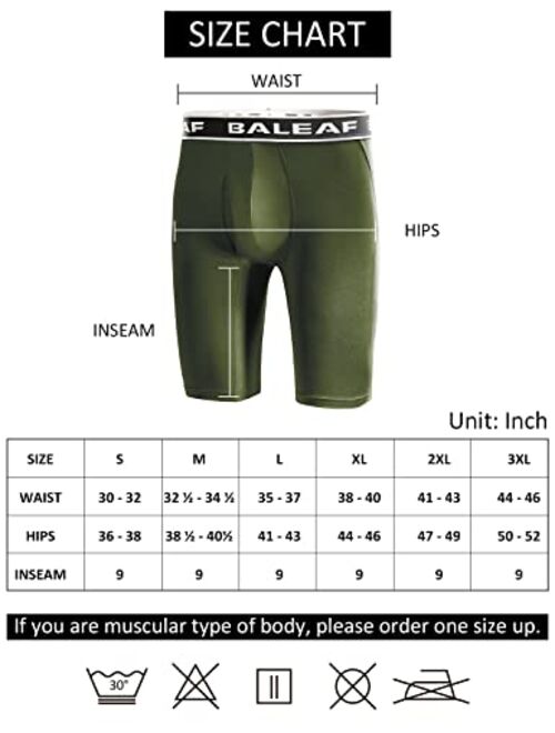 BALEAF Men's Performance Boxer Briefs 9" Athletic Underwear Long Leg Cool Dry with Fly 2-Pack