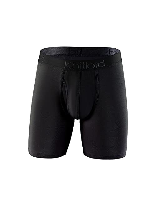 Knitlord Mens Underwear Boxer Briefs Bamboo Long Leg Underwear with Fly 4 Pack S M L XL XXL