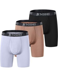 JINSHI Men's Boxer Briefs Comfortable Underwear Bamboo Long Leg Boxer Briefs Strtech Boxers 3-Pack