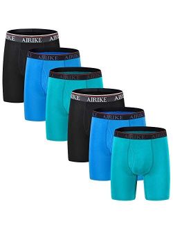 AIRIKE Boxer Briefs Men Pack Long Leg Soft Bamboo Black Underwear Big Size and Tall Underpants