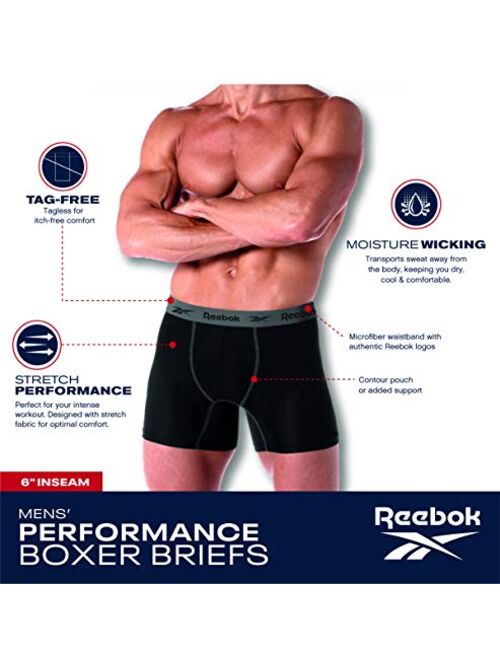 Reebok Men’s Underwear Big & Tall Performance Long Leg Boxer Briefs (3 Pack)