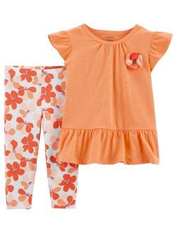 Toddler Girls 2-Piece Peplum T-shirt and Floral Capri Leggings Set
