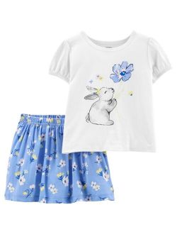 Toddler Girls 2-Piece Jersey T-shirt and Floral Skorts Set