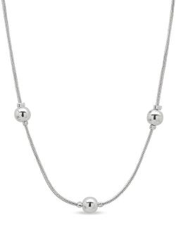 Silver Tone Chain With Bead Station Collar Necklace, 16" Length