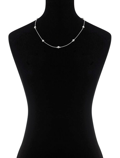 Gloria Vanderbilt Silver Tone Chain With Bead Station Collar Necklace, 16" Length