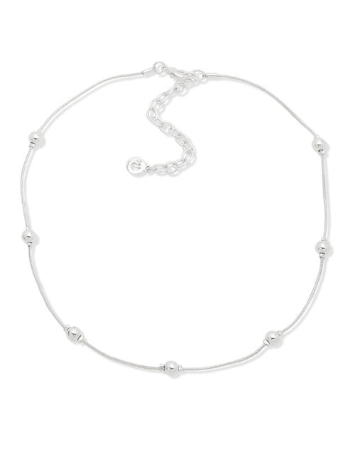 Gloria Vanderbilt Silver Tone Chain With Bead Station Collar Necklace, 16" Length