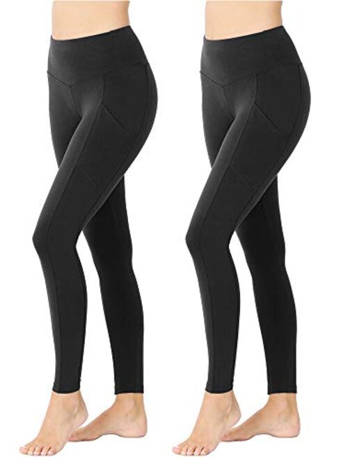 KOGMO Womens Active Workout Full Length Cotton Leggings with Pockets (S-XL)