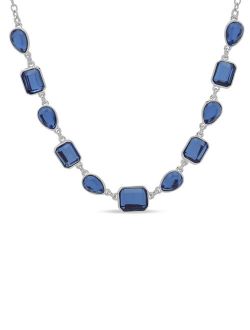 Womens Silver Tone Sapphire Blue Stone Frontal Necklace, 16" Length