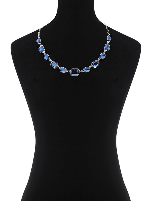 Gloria Vanderbilt Womens Silver Tone Sapphire Blue Stone Frontal Necklace, 16" Length