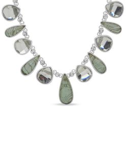 Womens Silver Tone Blue Imitation Abalone Stone Frontal Necklace, 16" Length