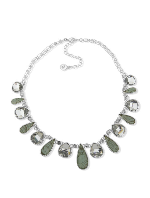 Gloria Vanderbilt Womens Silver Tone Blue Imitation Abalone Stone Frontal Necklace, 16" Length