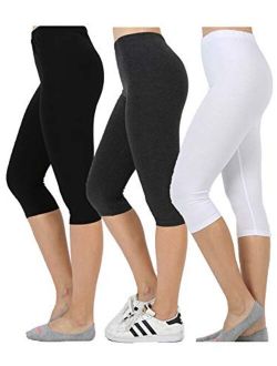 Womens Premium Cotton Comfortable Stretch Capri Leggings 15in Inseam