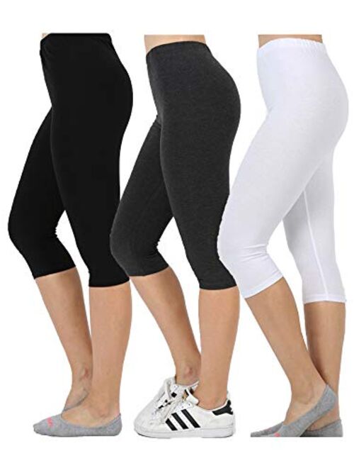 KOGMO Womens Premium Cotton Comfortable Stretch Capri Leggings 15in Inseam