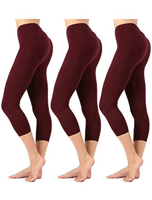 KOGMO Womens Premium Cotton Comfortable Stretch Capri Leggings 19in Inseam