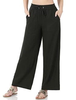 Womens Casual Linen Pants with Waist Drawstring and Side Pockets