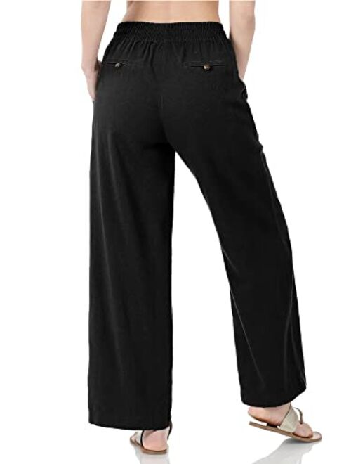 KOGMO Womens Casual Linen Pants with Waist Drawstring and Side Pockets