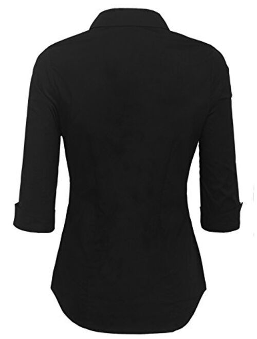 KOGMO Womens Classic Solid 3/4 Sleeve Button Down Blouse Dress Shirt (S-3X)