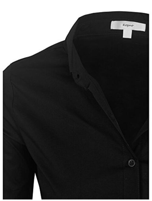 KOGMO Womens Classic Solid 3/4 Sleeve Button Down Blouse Dress Shirt (S-3X)