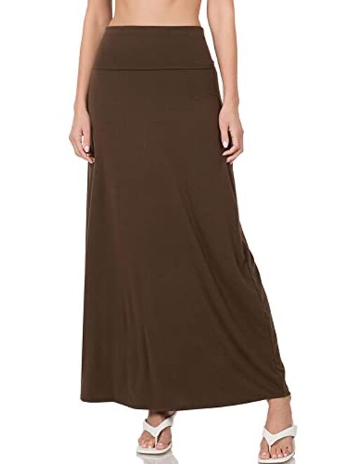 KOGMO Womens Classic Maxi Skirt with Foldable Wide Waistband (S-3X)