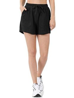 Womens Casual Comfy Cotton Shorts with Elastic Waist Band and Pockets