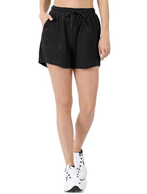 KOGMO Womens Casual Comfy Cotton Shorts with Elastic Waist Band and Pockets