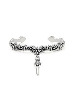 Beccalame Men's Silver Cuff Bracelet Jewelry, Women's Couple Open Bracelet Jewelry Gift, Five Pointed Star Cross Pattern