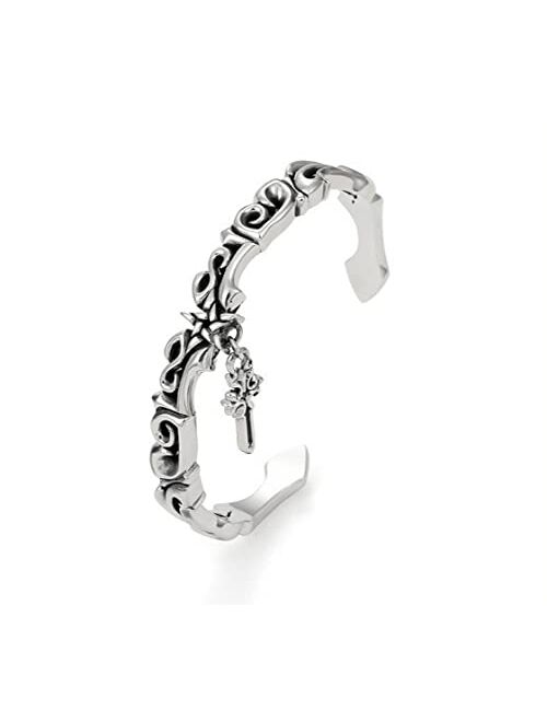 Beccalame Men's Silver Cuff Bracelet Jewelry, Women's Couple Open Bracelet Jewelry Gift, Five Pointed Star Cross Pattern