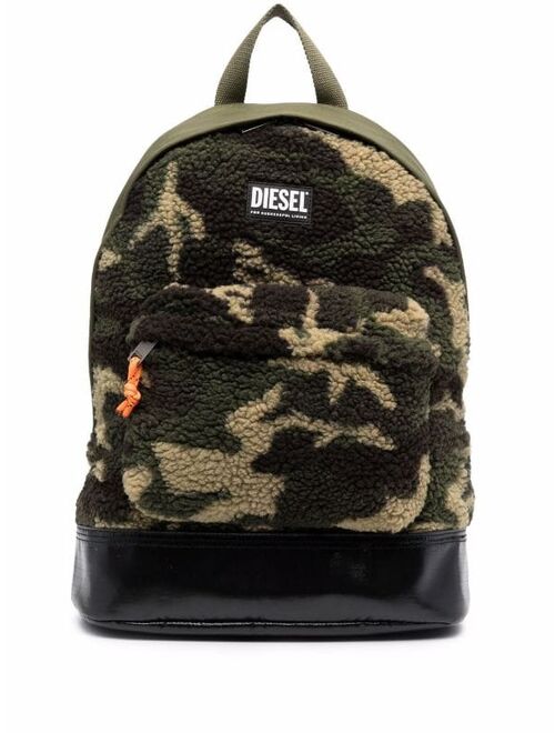 Diesel faux-shearling camouflage backpack