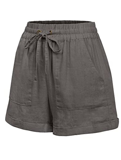 KOGMO Womens Lightweight Linen Shorts with Drawstring (10 Colors)
